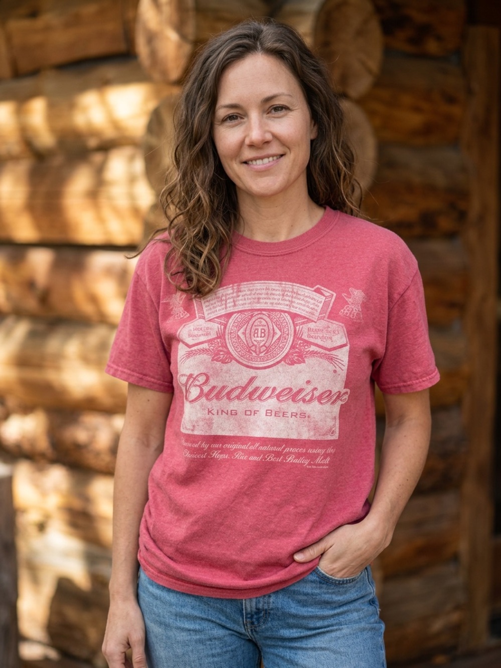 Budweiser King of Beers T Shirt Medium M Red Heather Thrashed Distressed Graphic